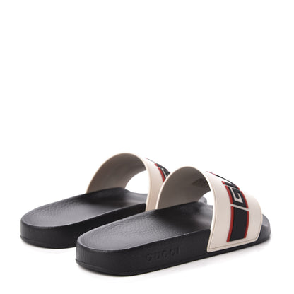Gucci Rubber Stripe Mens Pool Slide Sandals 9 Ecru Poppy Black 4 of 10