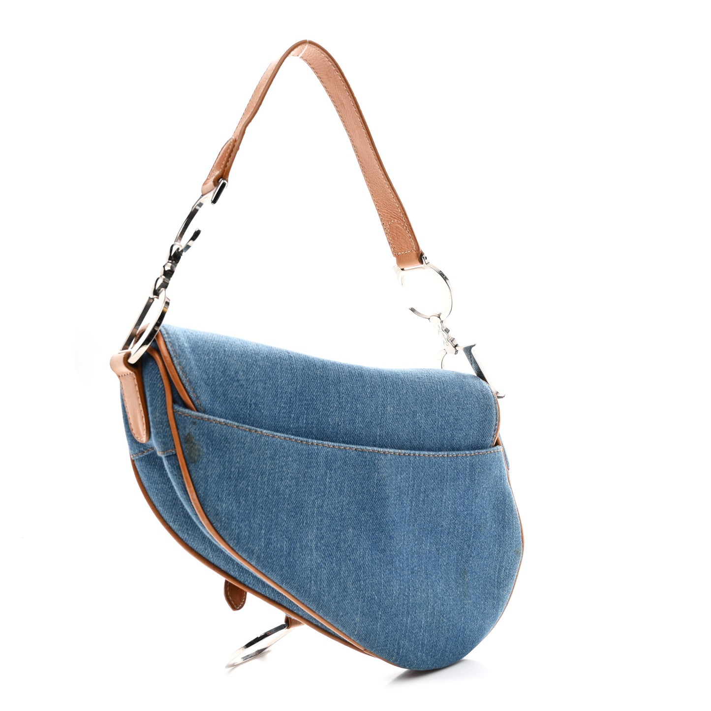 Denim Embroidered Saddle Bag Blue