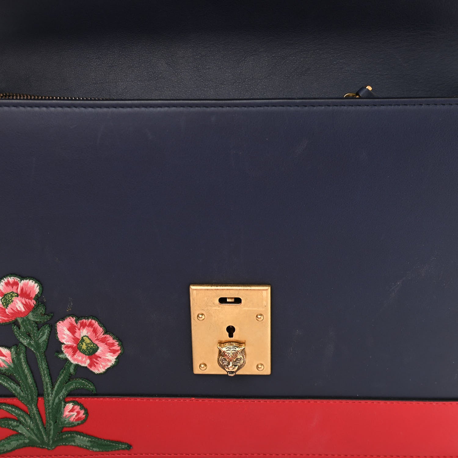 Gucci Calfskin Embroidered Riche Stripe Shoulder Bag Blue Red 12 of 12