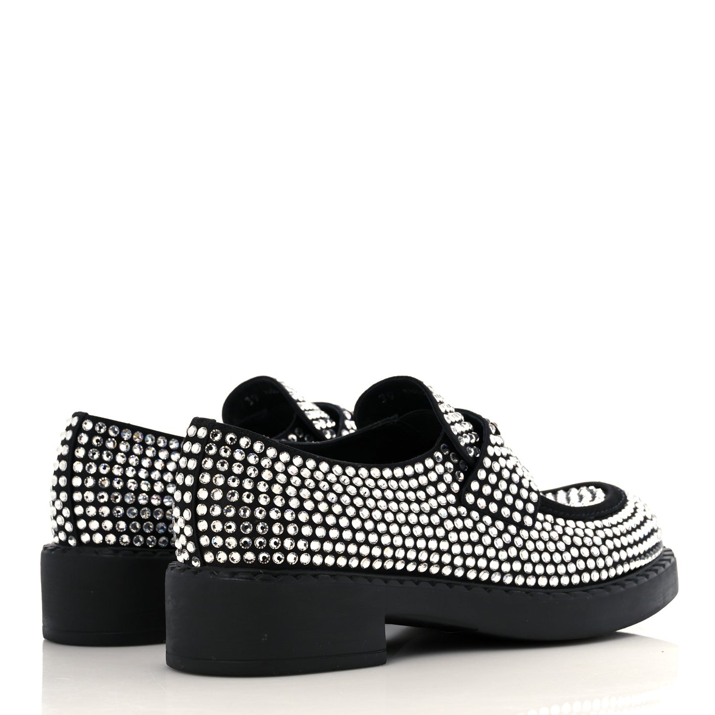 Satin Crystal Metal Triangle Logo 50mm Loafers 39 Cristal