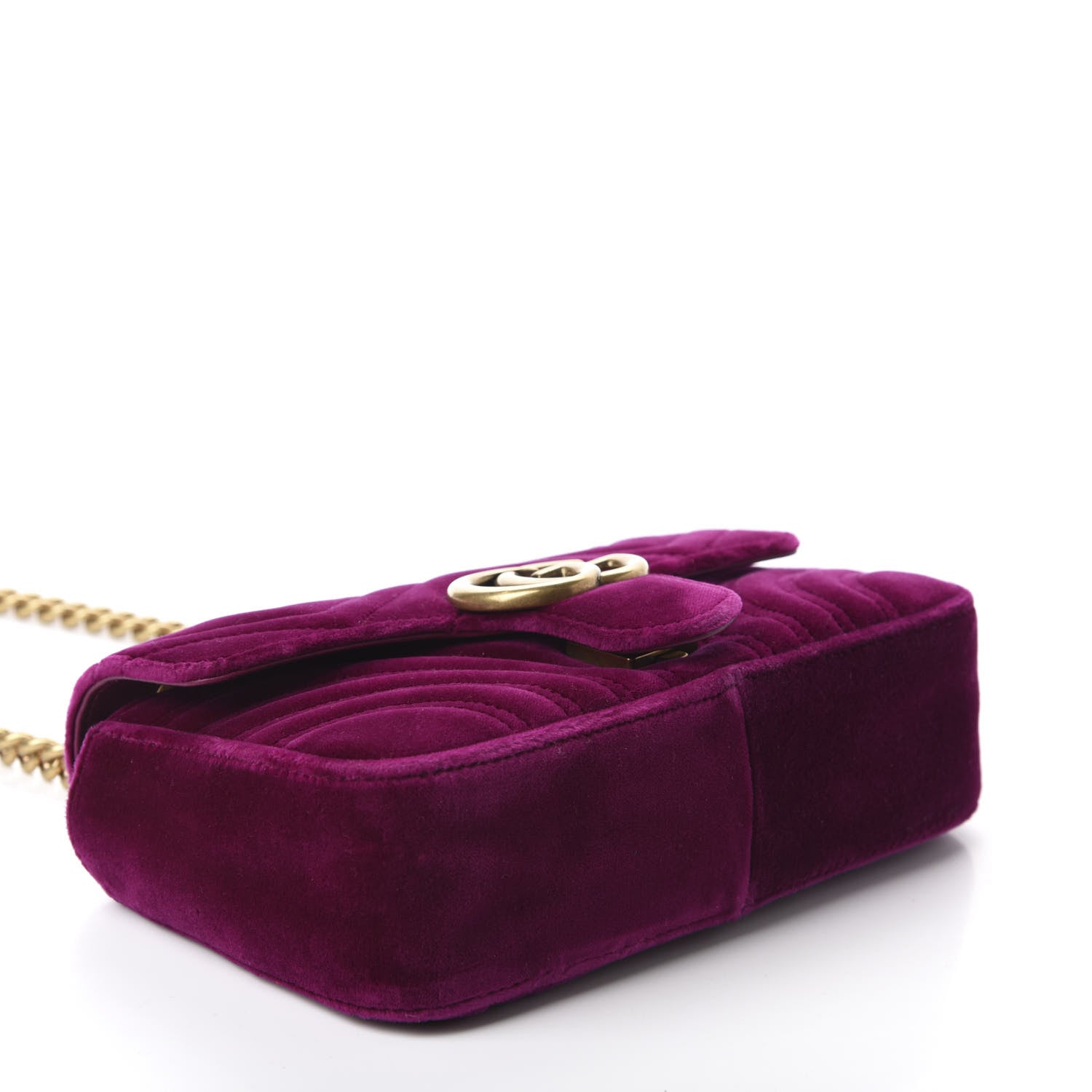 Gucci Velvet Matelasse Mini GG Marmont Shoulder Bag Fuchsia Violet Cyclamen 4 of 10