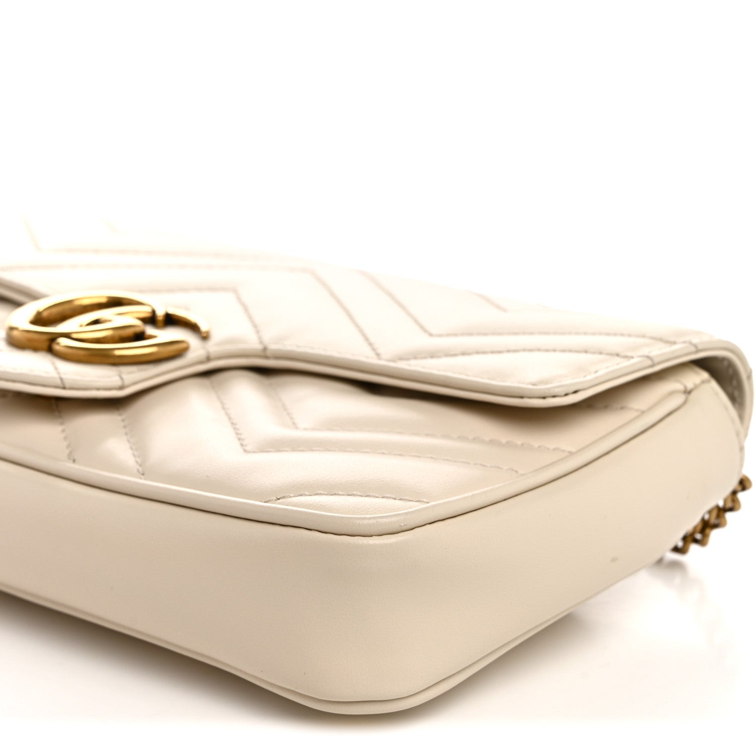 Gucci Calfskin Matelasse Mini GG Marmont Shoulder Bag With Card Holder White Black 11 of 12