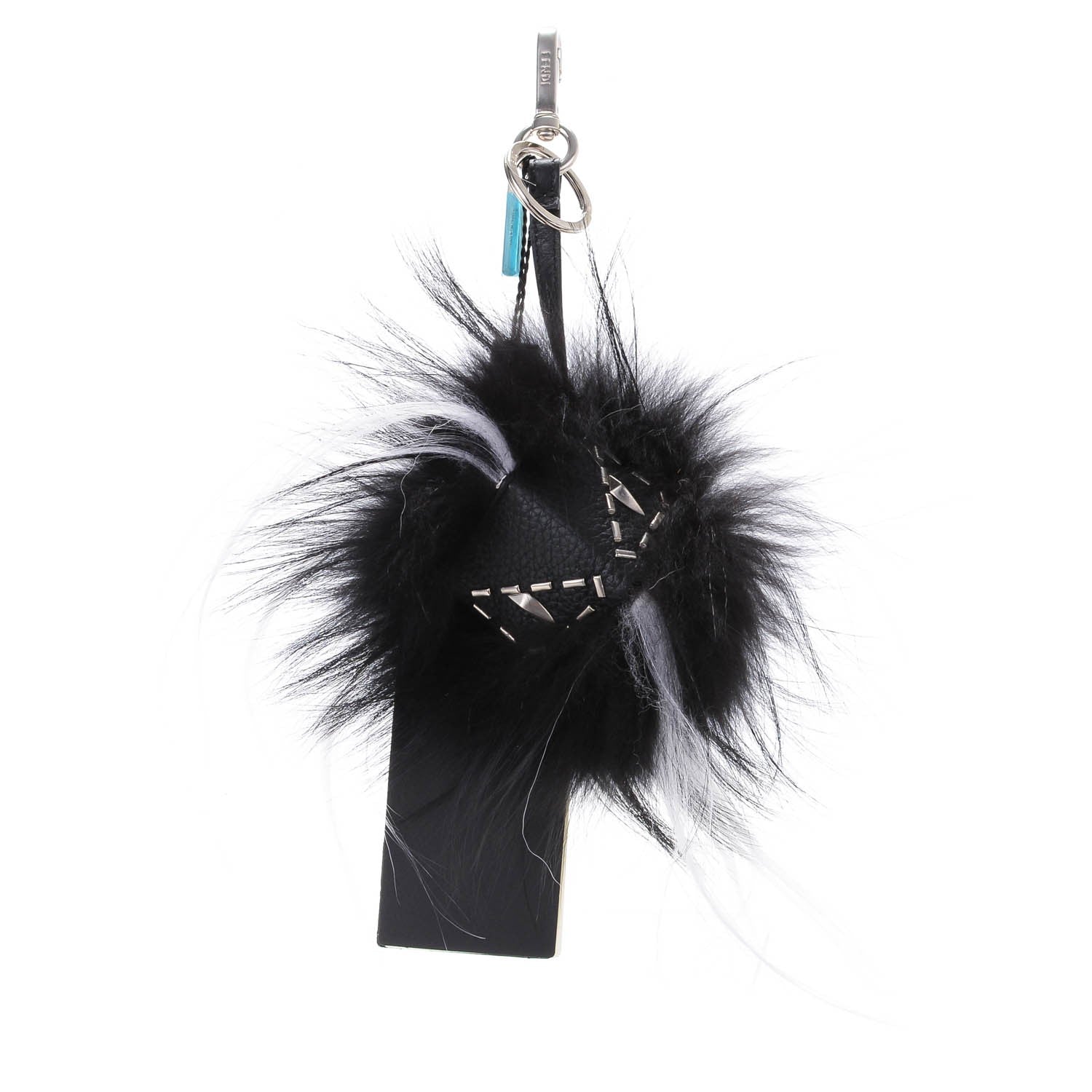 Fendi Cuoio Romano Goat Fox Fur Metal Stitch Triangle Monster Eyes Cube Bag Charm Black White 1 of 5