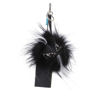 Fendi Cuoio Romano Goat Fox Fur Metal Stitch Triangle Monster Eyes Cube Bag Charm Black White 1 of 5