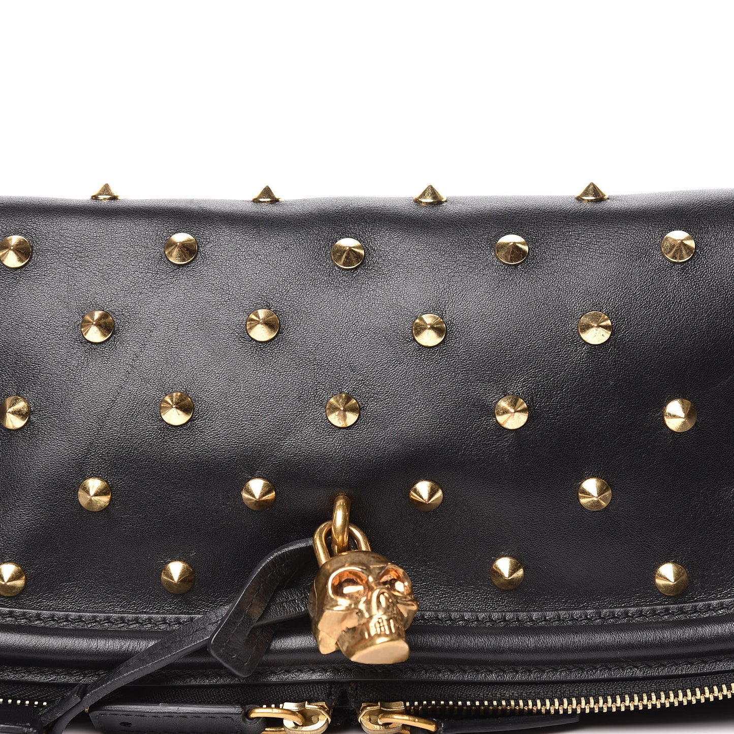 Calfskin Studded Padlock Skull Clutch Black