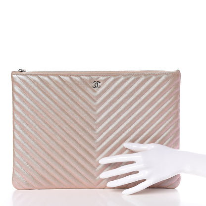 Chanel Iridescent Caviar Chevron Quilted Large Cosmetic Case Light Gold 2 of 8