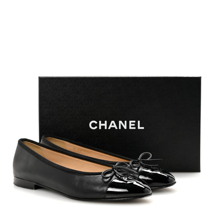 Chanel Lambskin Patent Cap Toe Ballerina Flats 38 Black 10 of 10