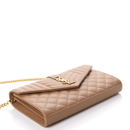 Saint Laurent Grain De Poudre Mixed Matelasse Triquilt Monogram Chain Wallet Dune 4 of 11