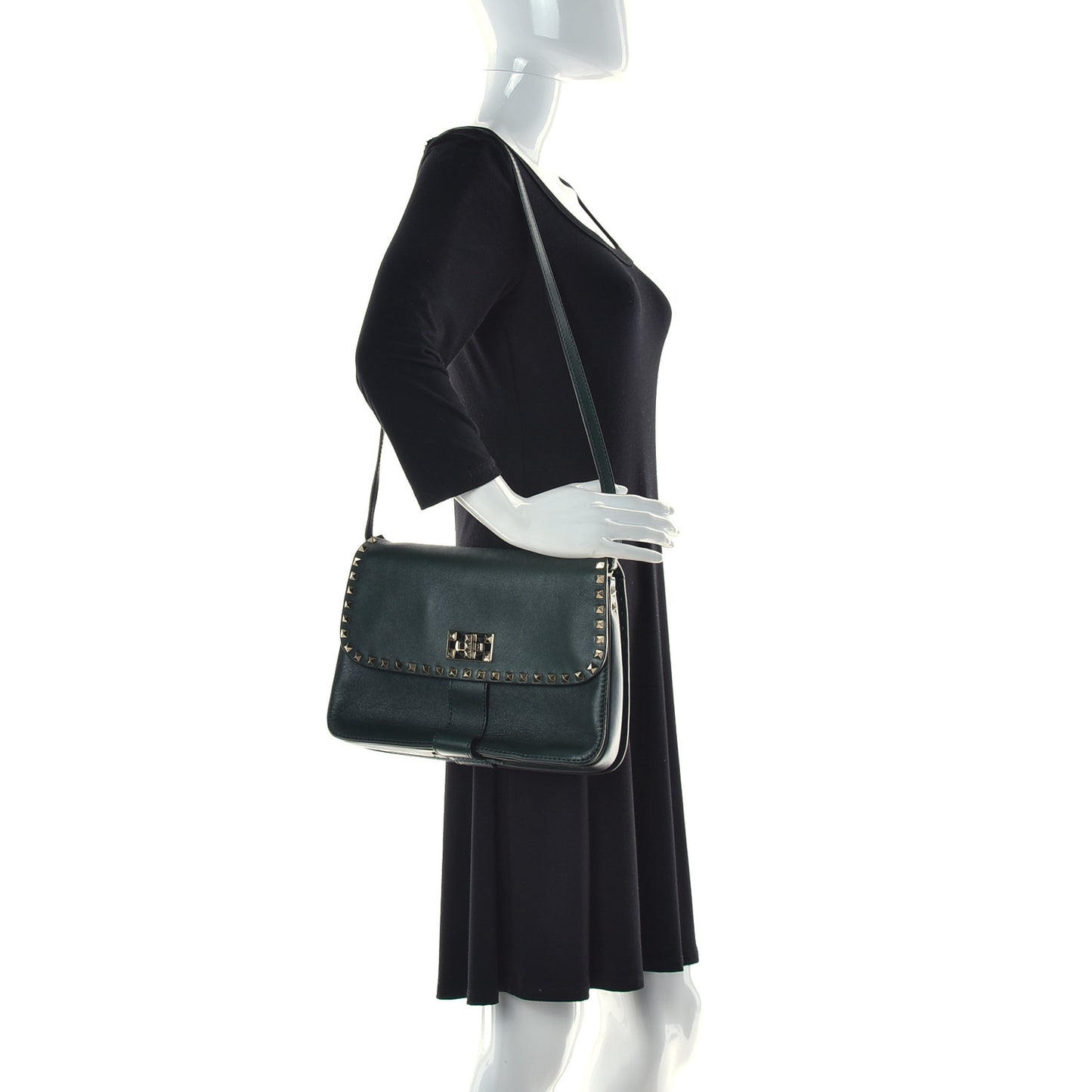 Vitello Rockstud Shoulder Flap Bag Green