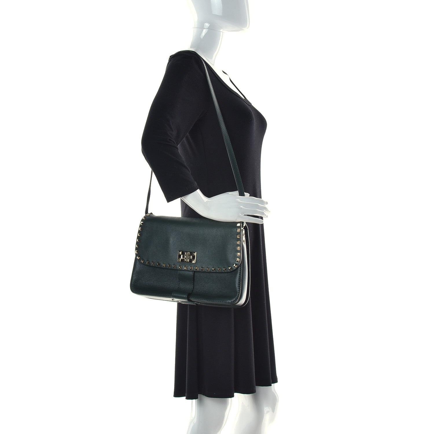 Valentino Garavani Vitello Rockstud Shoulder Flap Bag Green 2 of 11
