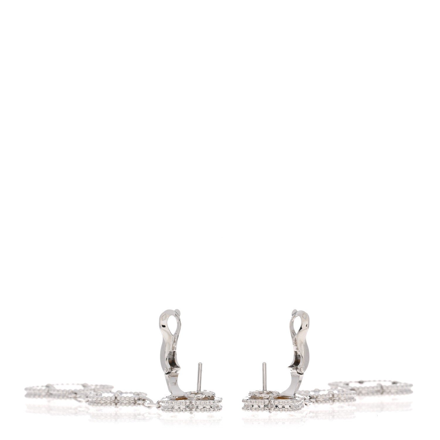 Van Cleef & Arpels 18K White Gold Mother of Pearl Chalcedony 3 Motifs Magic Alhambra Earrings 3 of 5