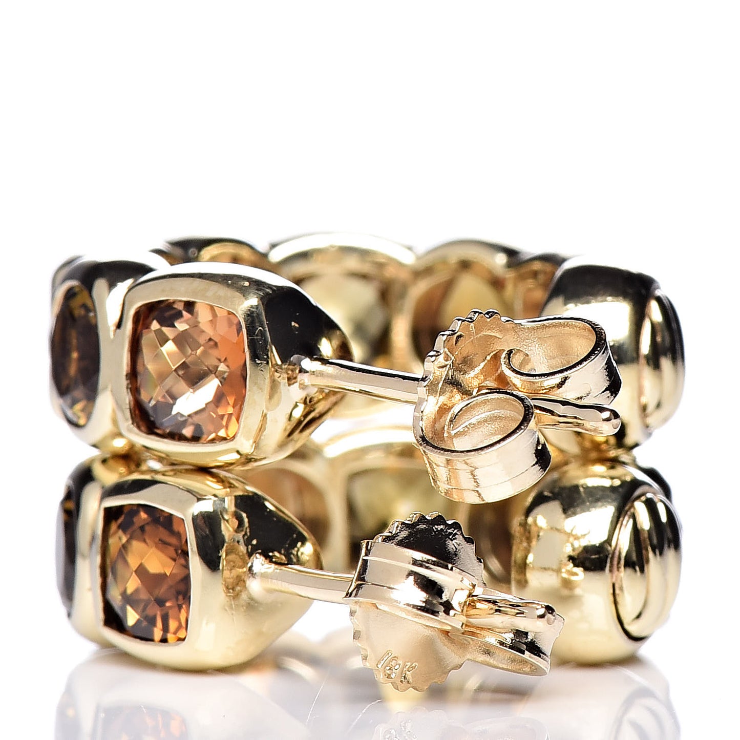 18K Yellow Gold Citrine Smoky Quartz Peridot Cushion Capri Eternity Hoop Earrings