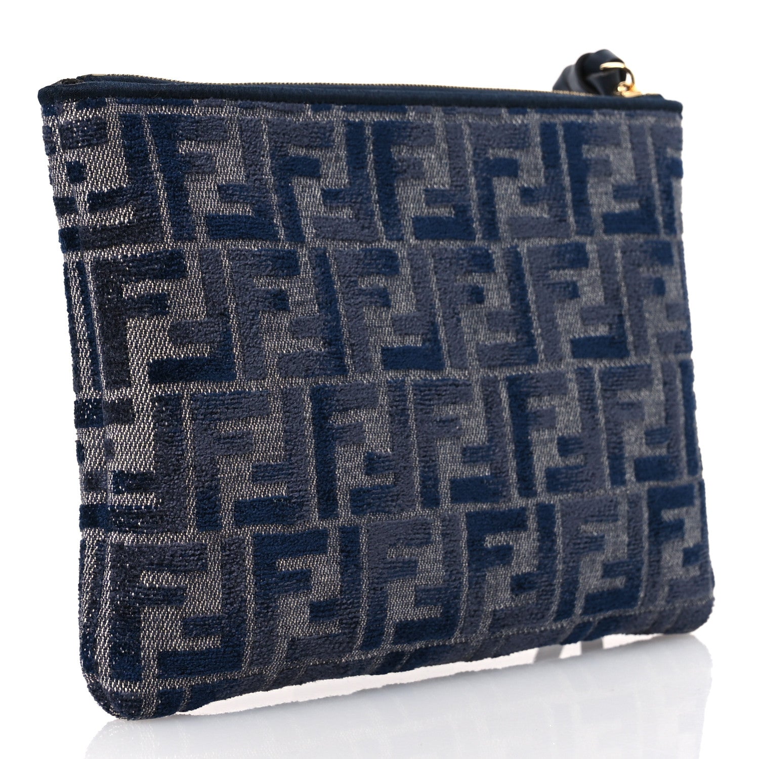 Fendi Chenille Vitello Grace FF Flat Pouch Grigio Notte Flamingo 3 of 8