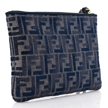 Fendi Chenille Vitello Grace FF Flat Pouch Grigio Notte Flamingo 3 of 8