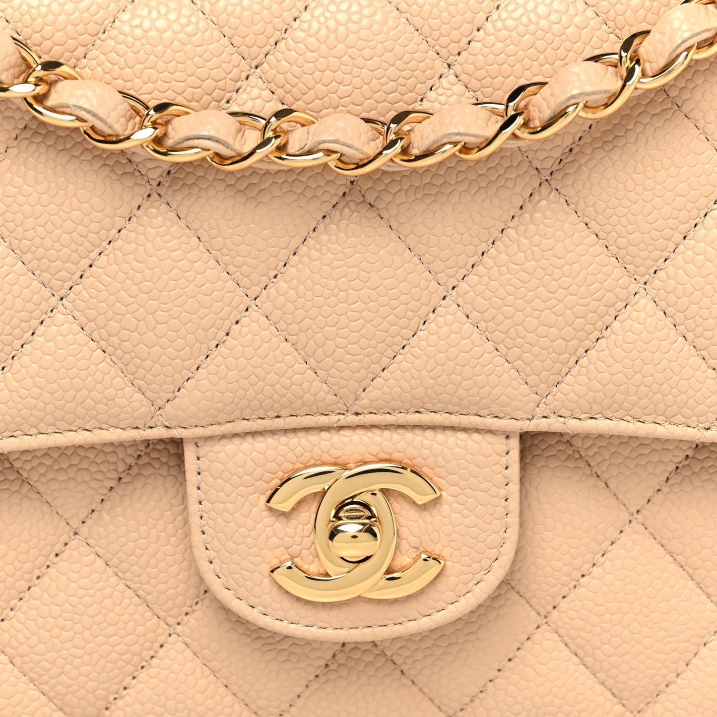 Caviar Quilted Medium Double Flap Beige