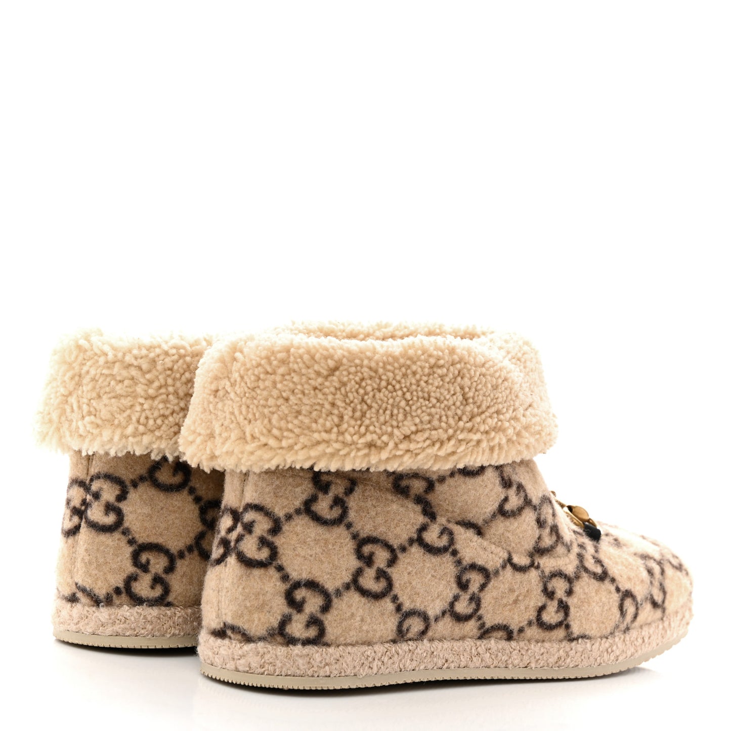 Covered Wool GG Monogram Mens Fria Horsebit Ankle Boots 9 Beige Ebony Butterscotch