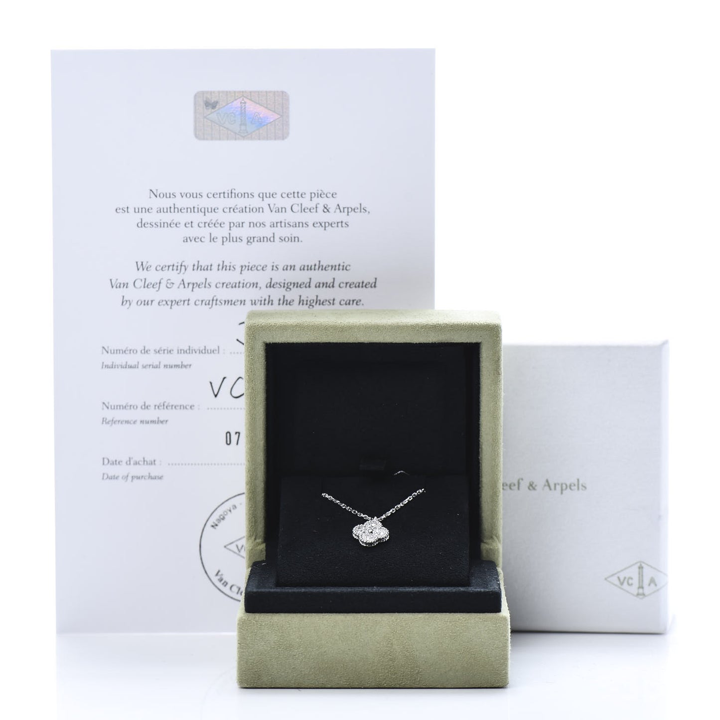 18K White Gold Diamond Sweet Alhambra Pendant Necklace