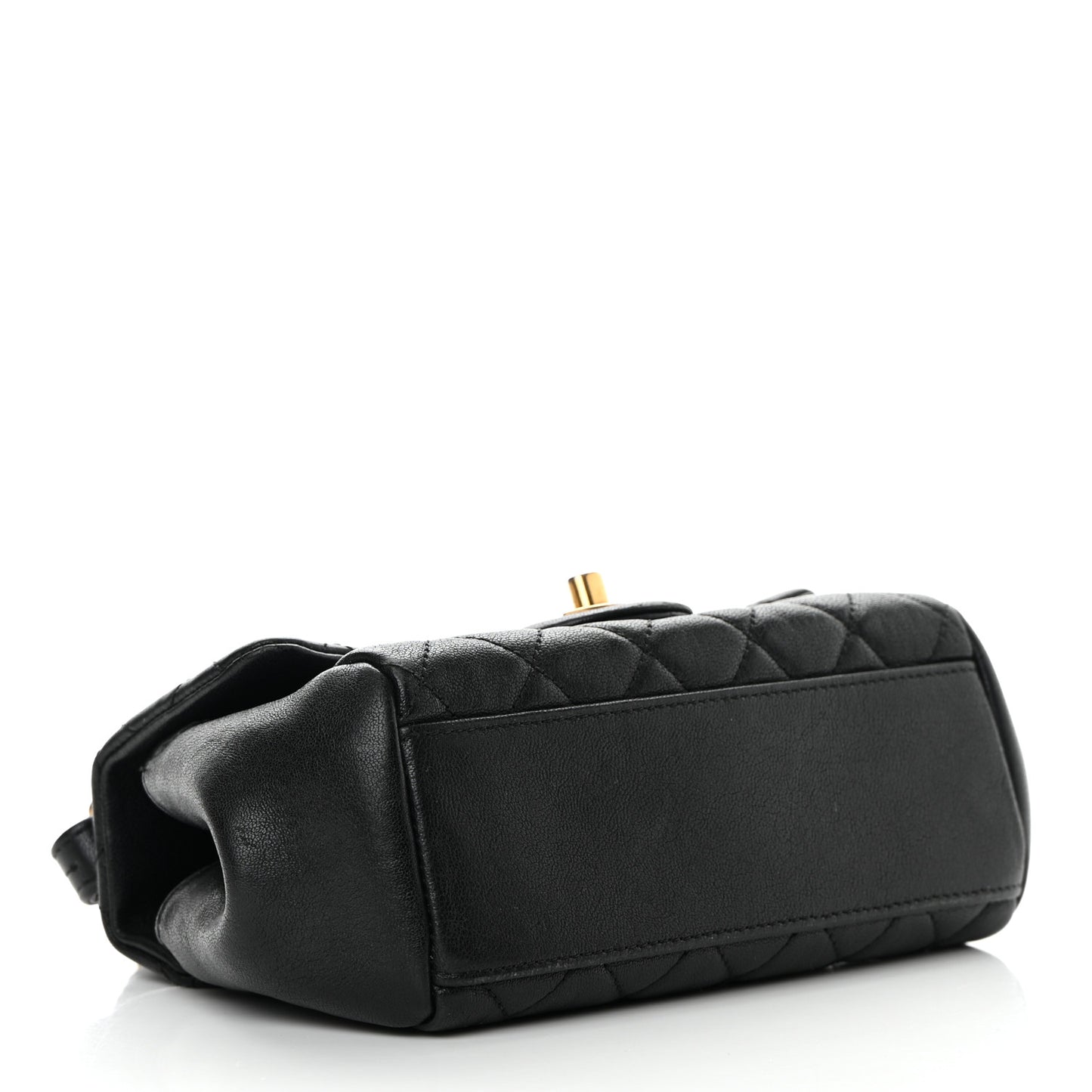Shiny Sheepskin Quilted Mini Trapezio Flap Black