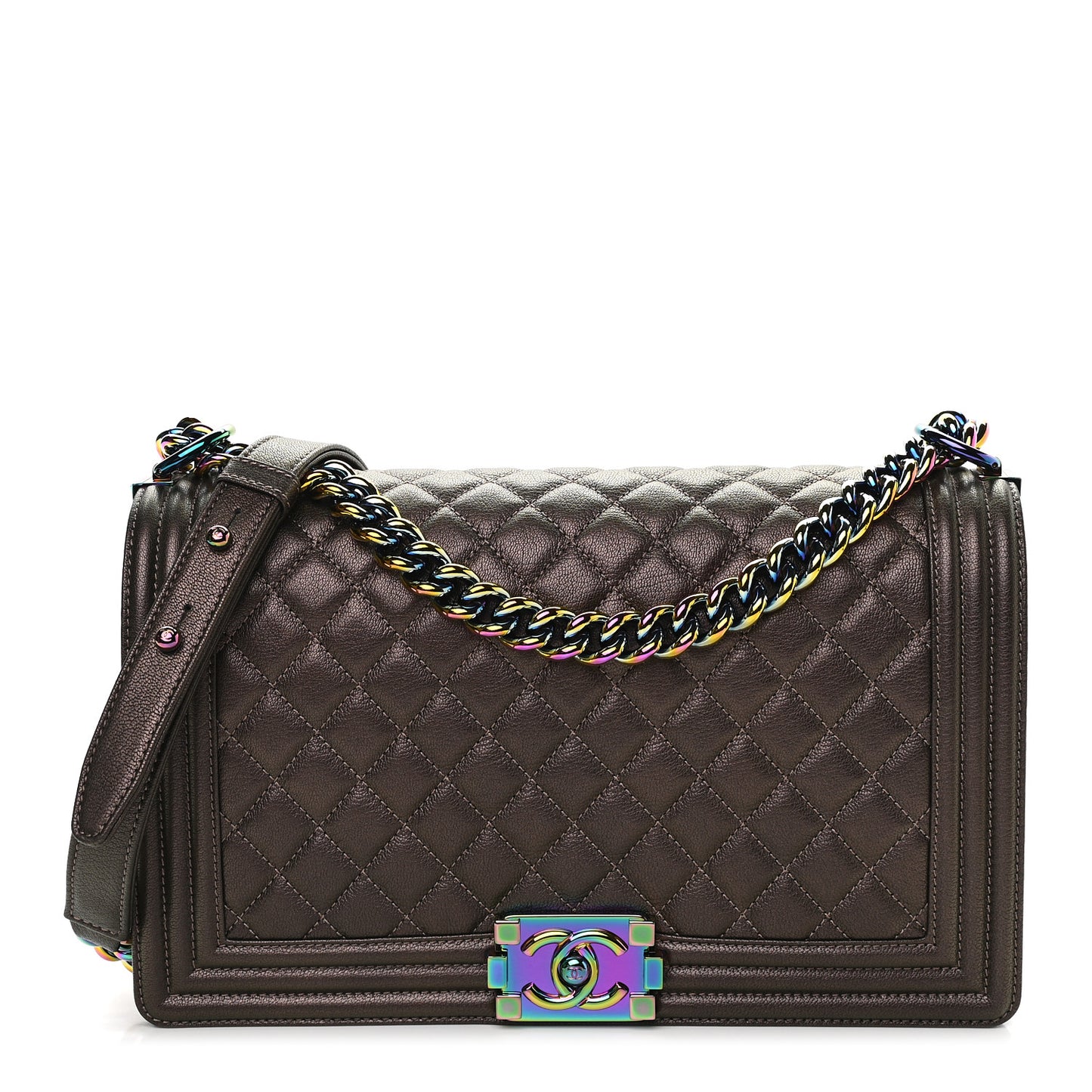 Iridescent Goatskin Quilted New Medium Boy Flap Bronze