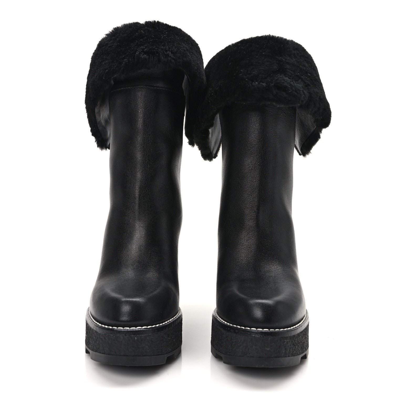 Louis Vuitton Calfskin Shearling Beaubourg Ankle Boots 37 Black 2 of 8