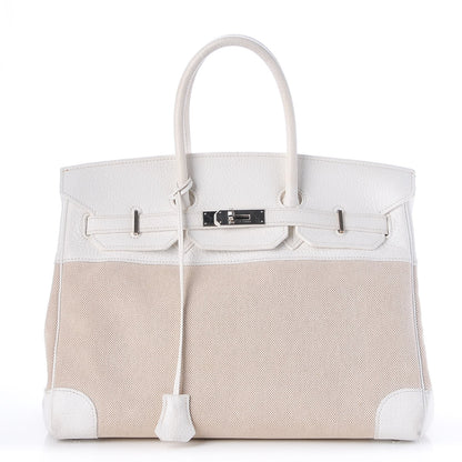Hermes Toile Taurillon Clemence Birkin 35 White 1 of 41