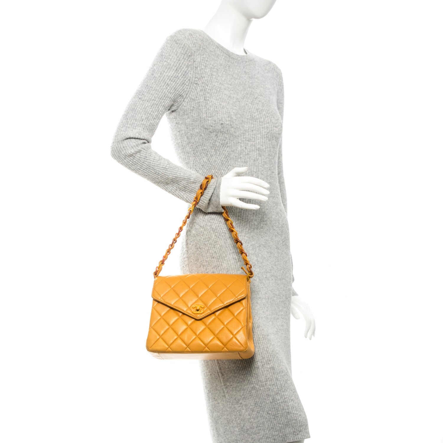 Chanel Lambskin Quilted Medium Bekko Chain Flap Mango 2 of 9