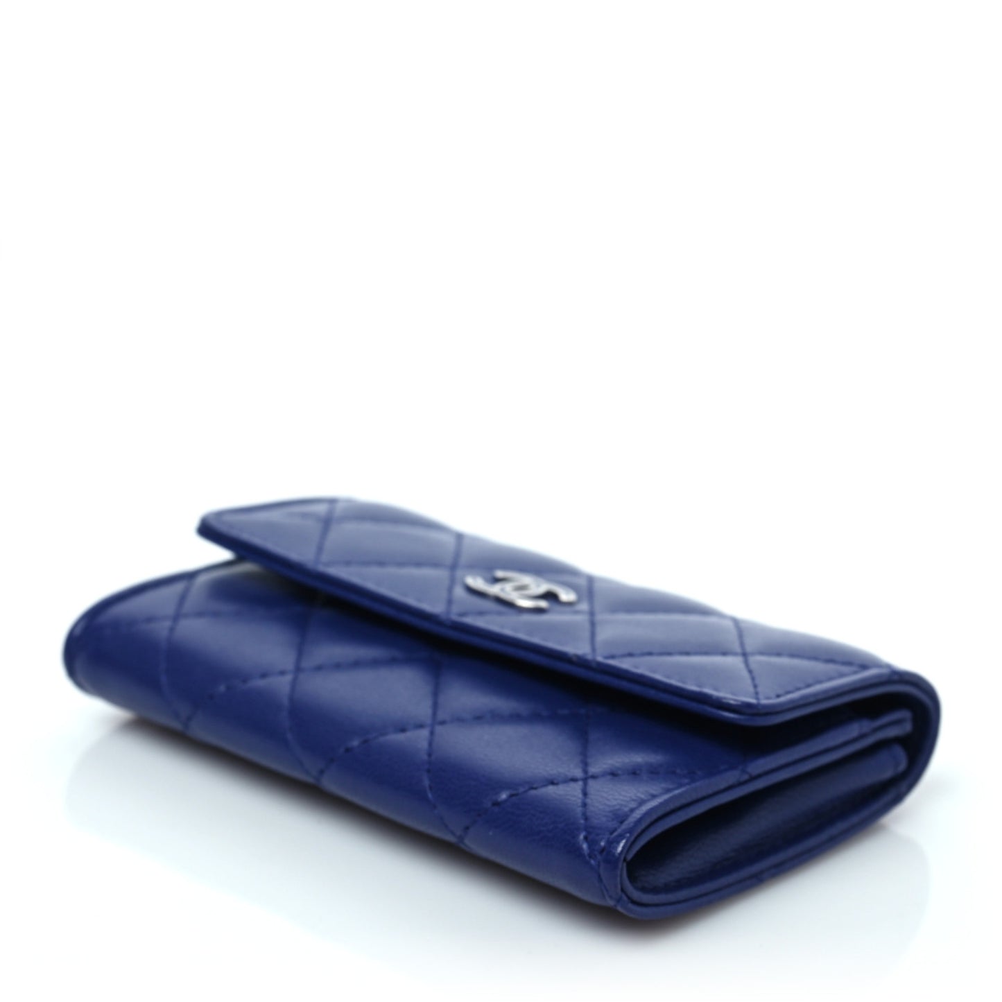 Lambskin Quilted Flap Card Holder Navy