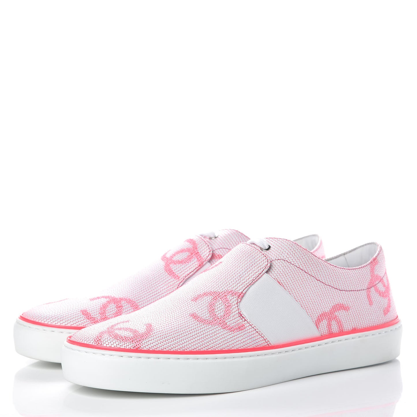 Embroidered Calfskin Womens CC Sneakers 40 White Fluo Pink