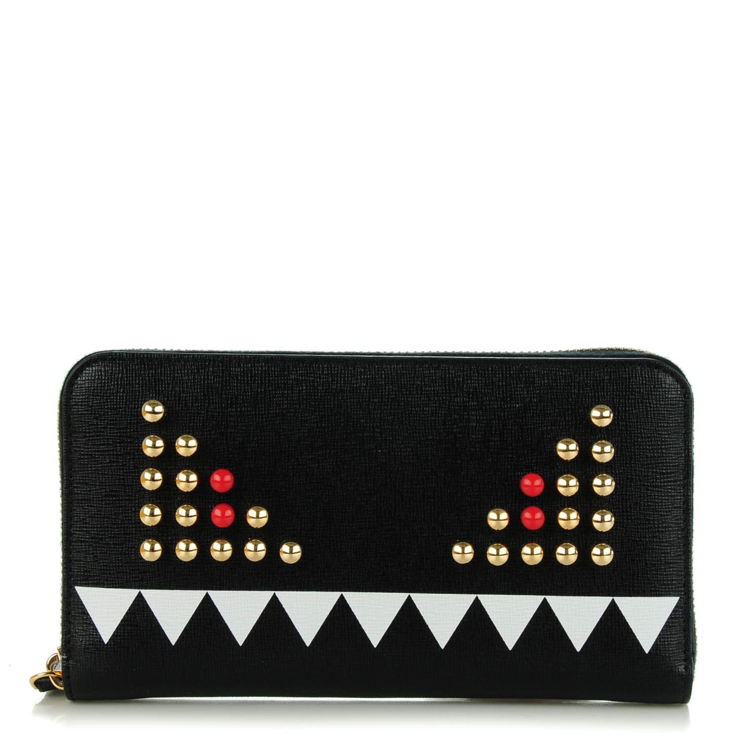 Fendi Vitello Elite Studded Monster Zip Around Wallet Black 1 of 7