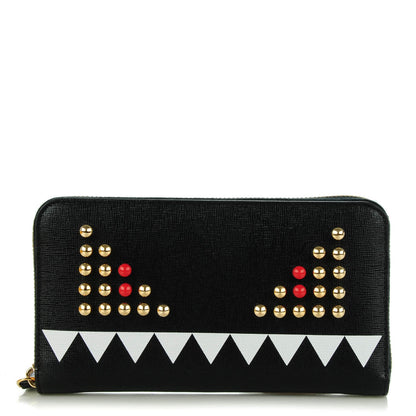 Fendi Vitello Elite Studded Monster Zip Around Wallet Black 1 of 7
