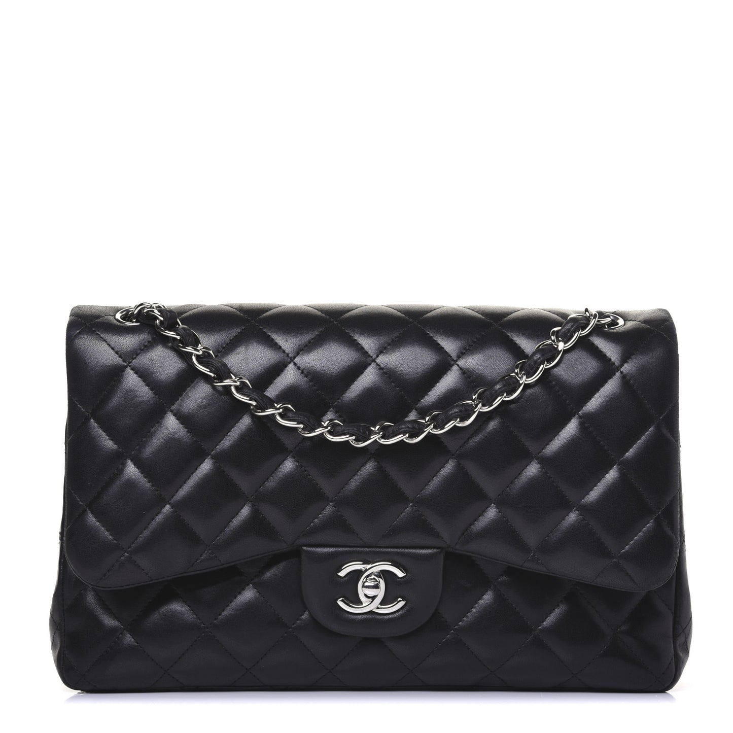 Lambskin Quilted Jumbo Double Flap Black