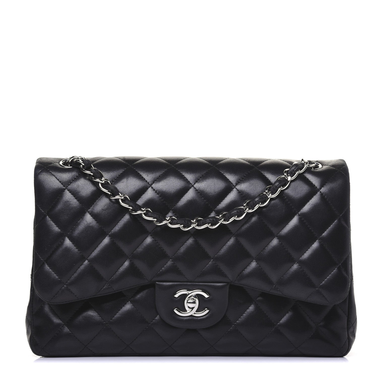 Chanel Lambskin Quilted Jumbo Double Flap Black 1 of 12