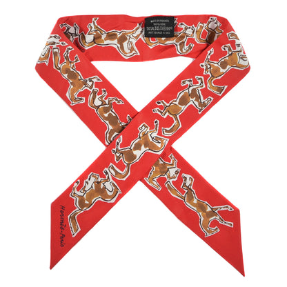 Hermes Silk Chevaux En Liberte Twilly Rouge Caramel White 1 of 4