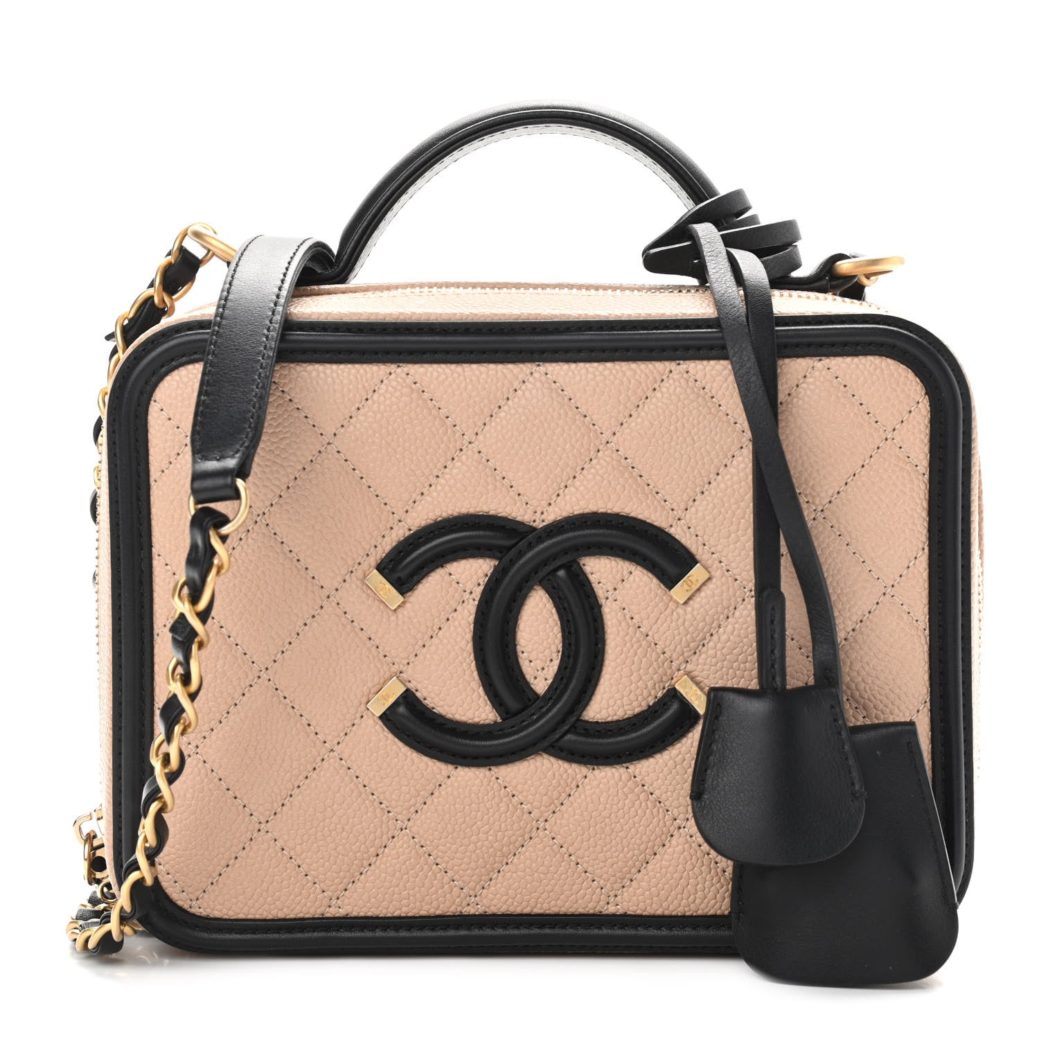 Chanel Caviar Quilted Medium CC Filigree Vanity Case Beige Black 1 of 11