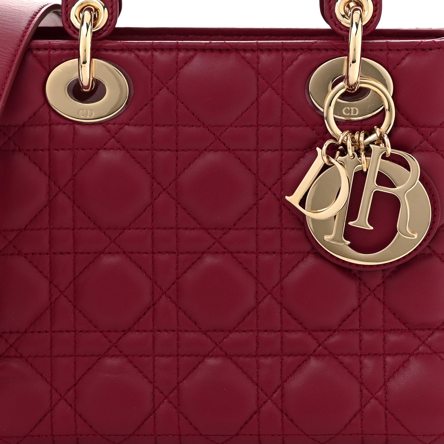 Lambskin Cannage Small Lucky Badges My Lady Dior Scarlet Red
