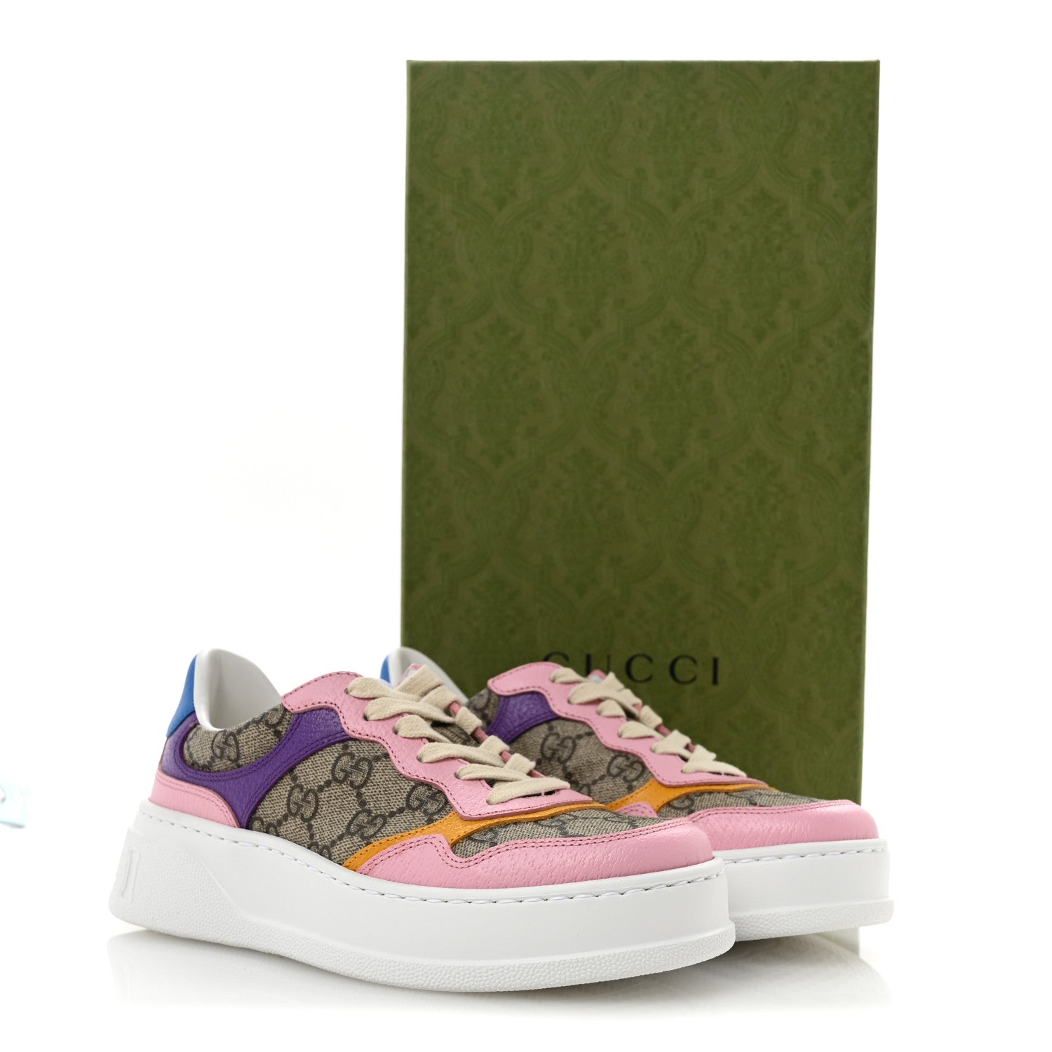 Gucci Calfskin GG Supreme Monogram Perforated Womens Platform 55mm Sneakers 35 Beige Ebony Sugar Pink Crop Shine Purple 11 of 11