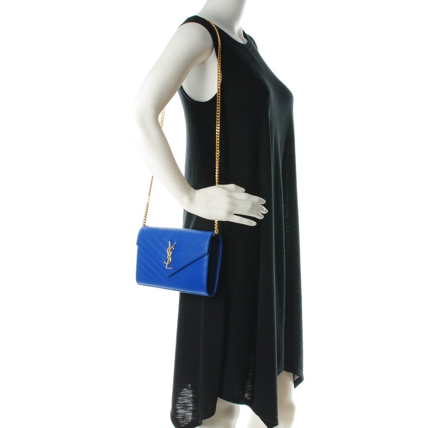 Grain De Poudre Matelasse Chevron Monogram Chain Wallet Blue Majorelle