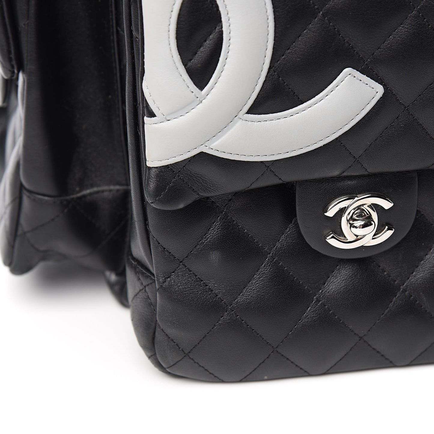 Calfskin Quilted XL Cambon Multipocket Reporter Black White