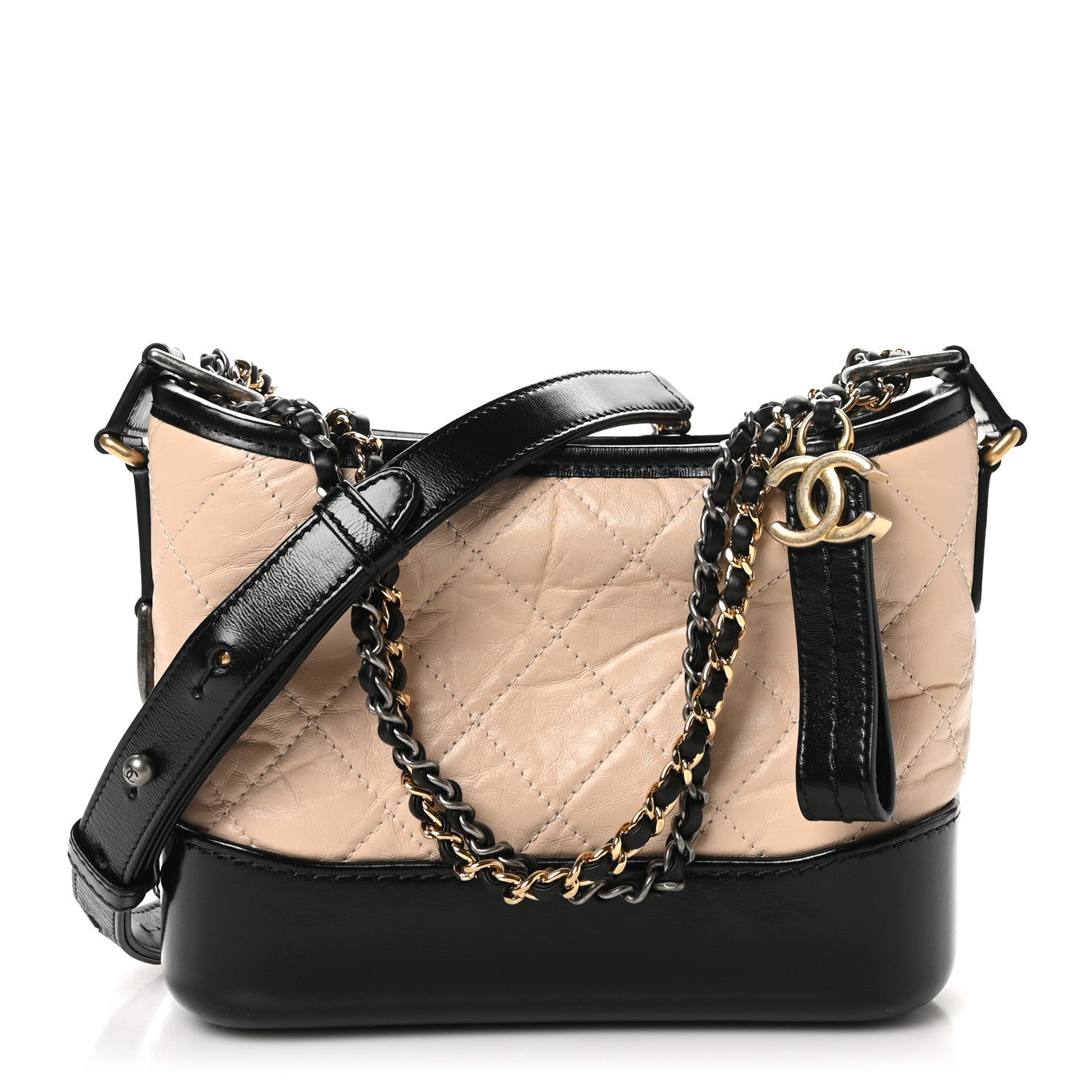 Chanel Aged Calfskin Quilted Small Gabrielle Hobo Beige Black 1 of 10