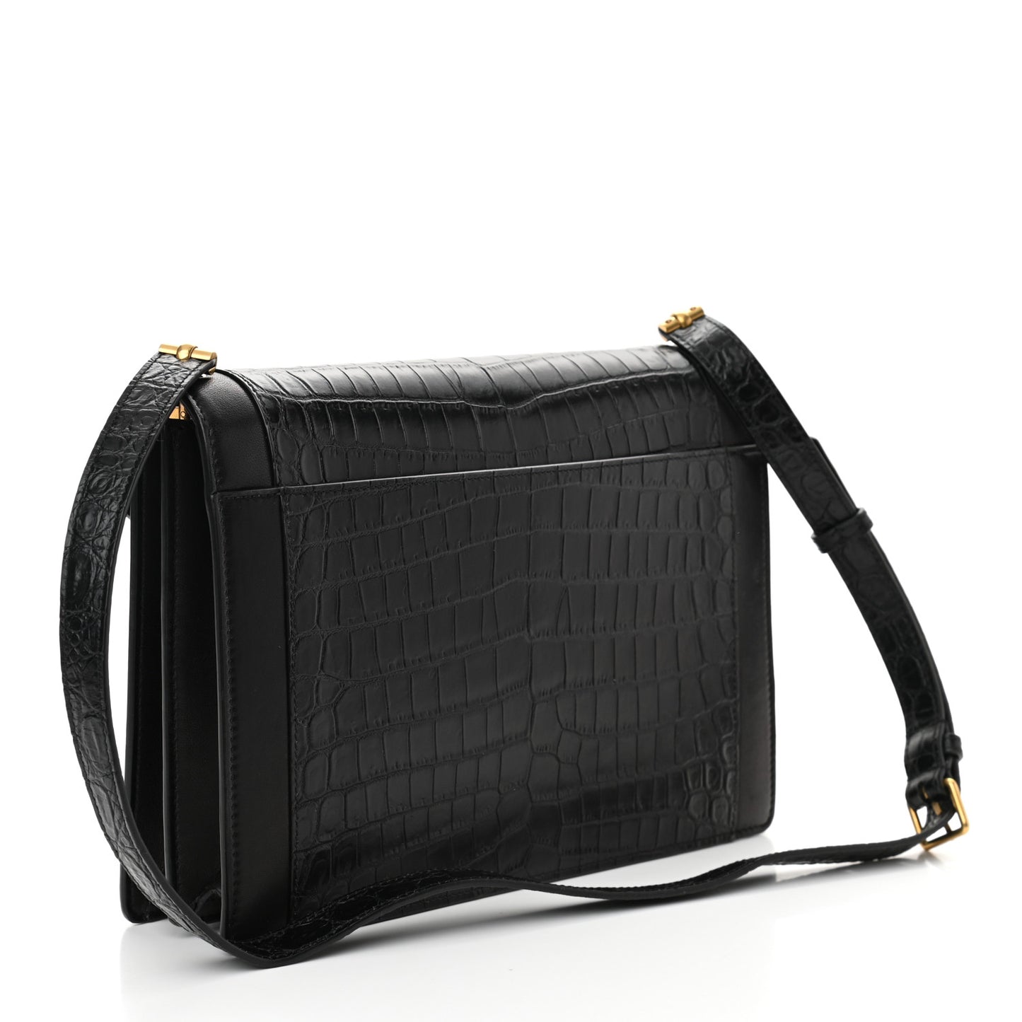 Calfskin Crocodile Embossed Gaby Satchel Black