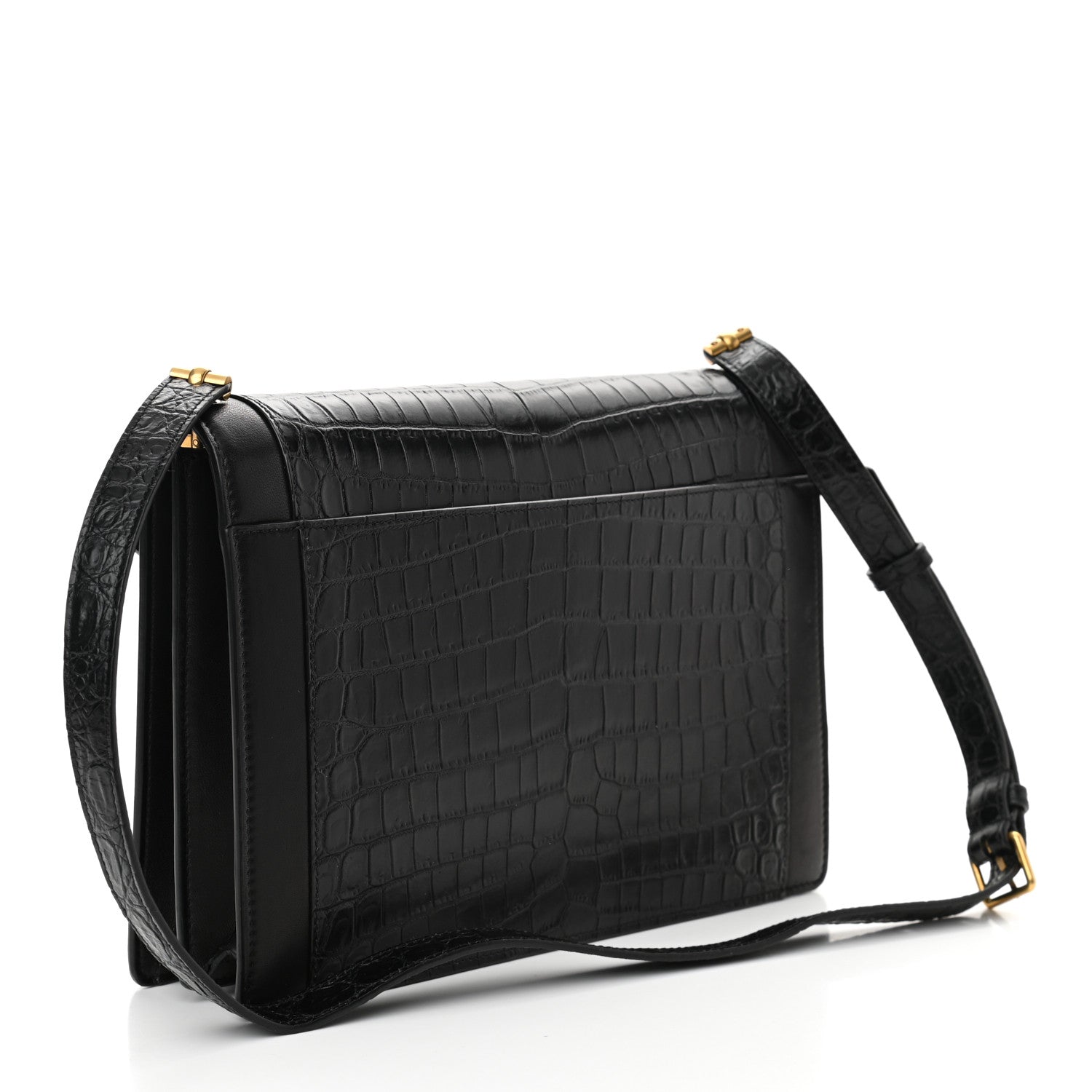 Saint Laurent Calfskin Crocodile Embossed Gaby Satchel Black 3 of 10