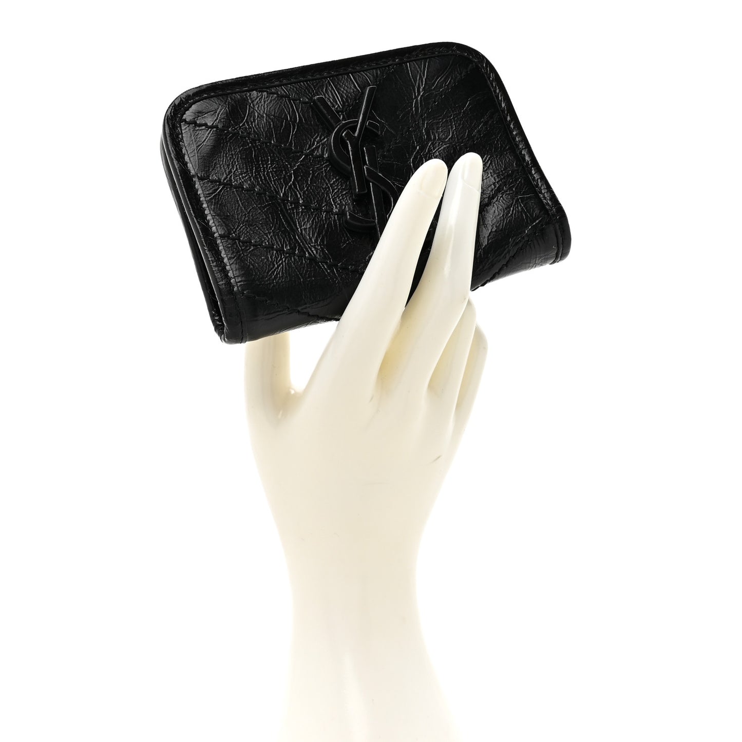 Crinkled Calfskin Matelasse Monogram Niki Card Holder Black