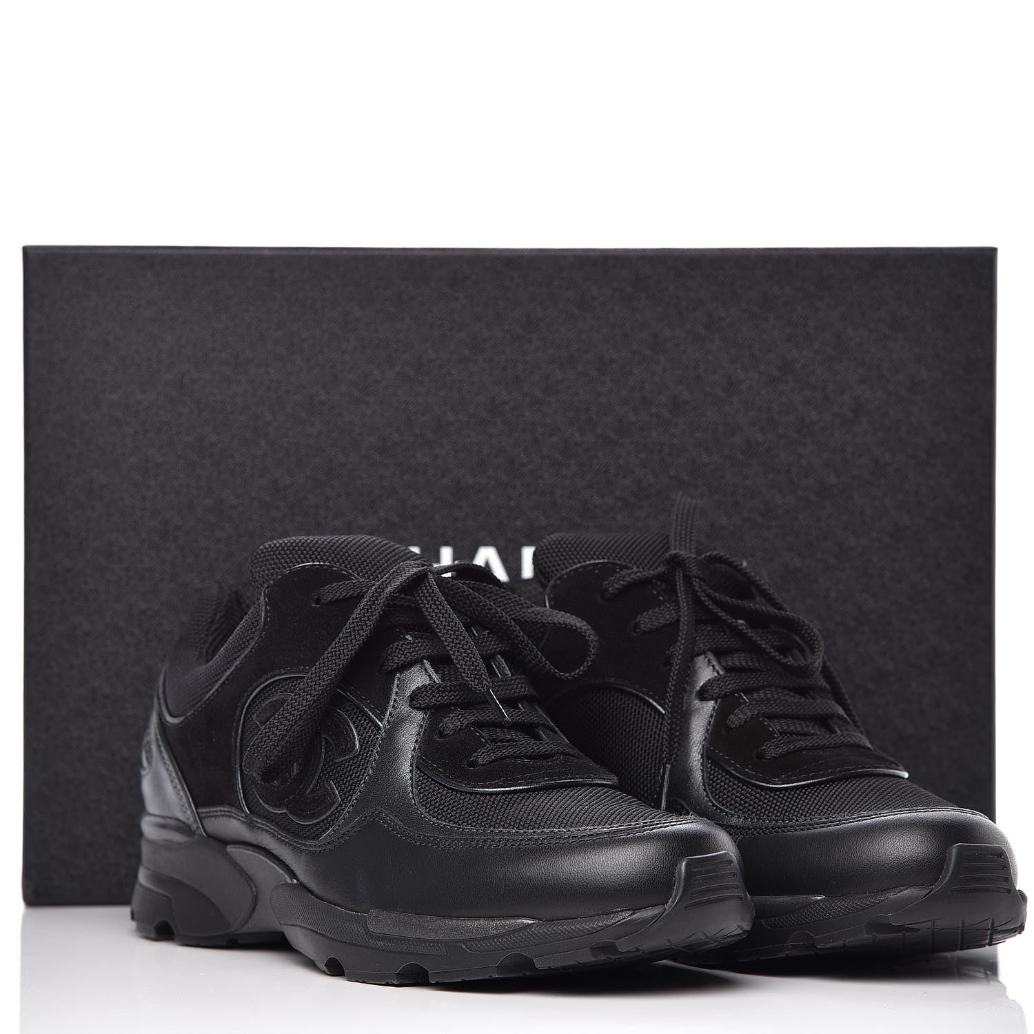 Chanel Toile Suede Calfskin CC Sneakers 35.5 Black 9 of 9