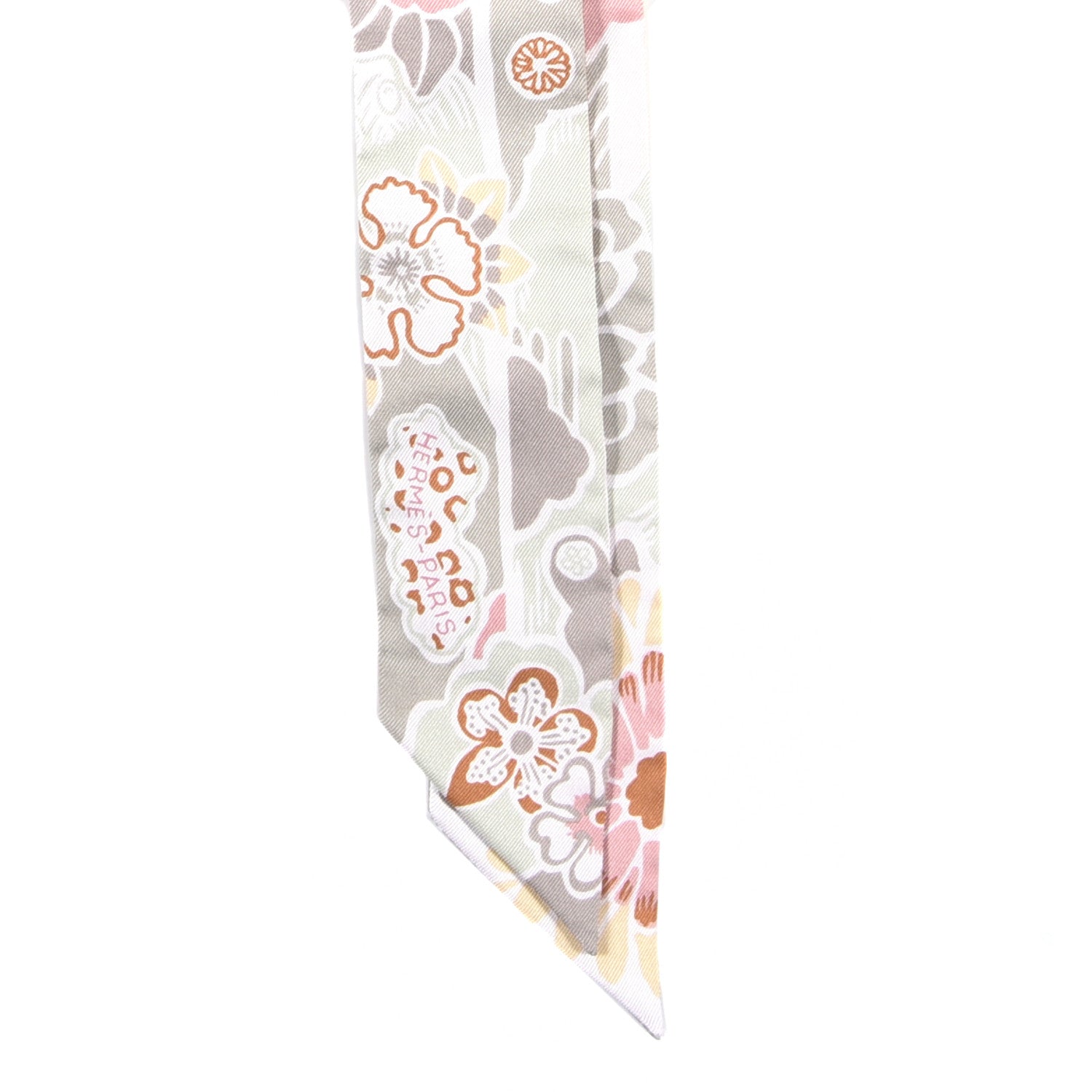 Hermes Silk Bingata Twilly Vieux Rose Vert De Eau 2 of 3
