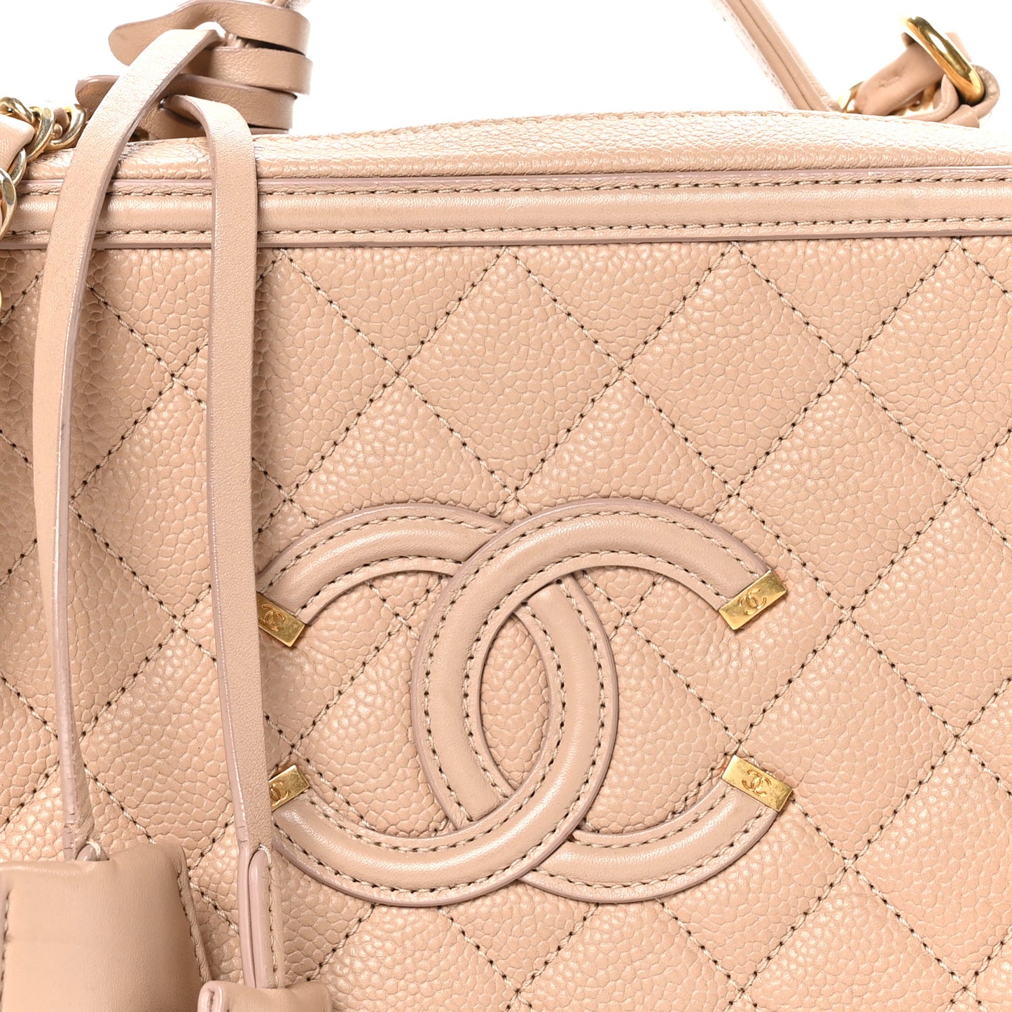 Caviar Quilted Medium CC Filigree Vanity Case Beige