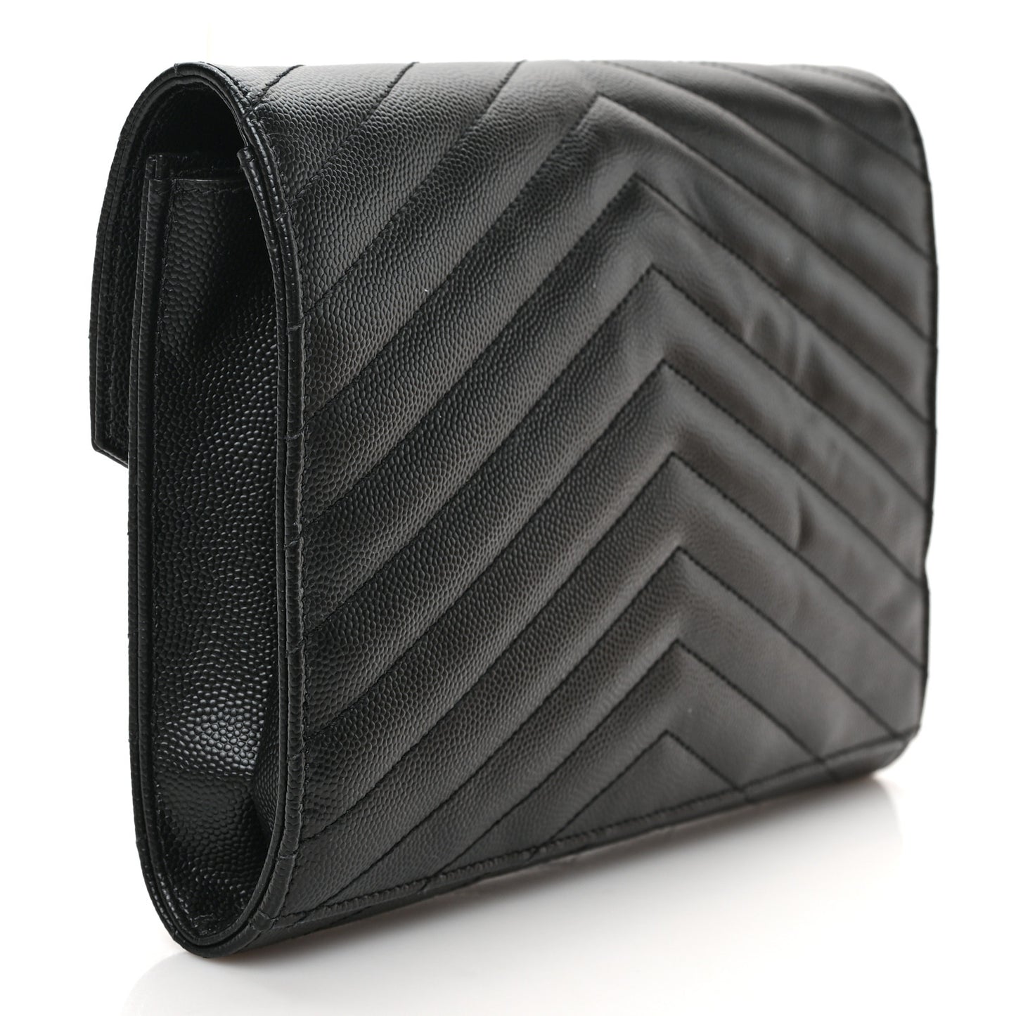 Grain De Poudre Matelasse Chevron Monogram Envelope Clutch Black