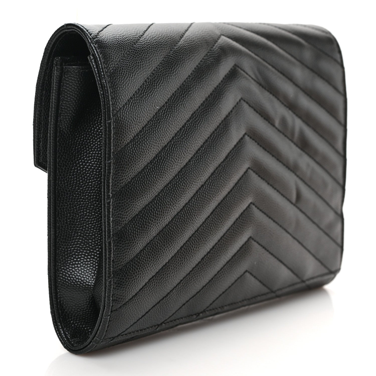 Saint Laurent Grain De Poudre Matelasse Chevron Monogram Envelope Clutch Black 3 of 6