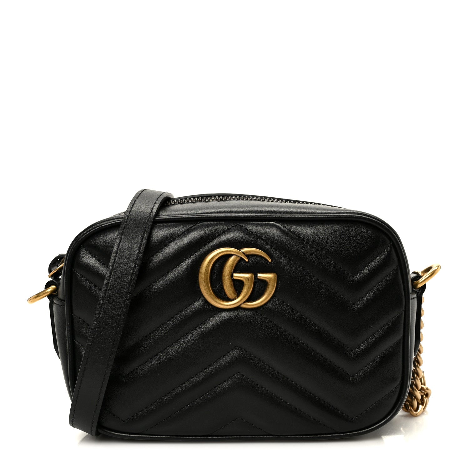 Gucci Calfskin Matelasse Mini GG Marmont Chain Shoulder Bag Black 1 of 11