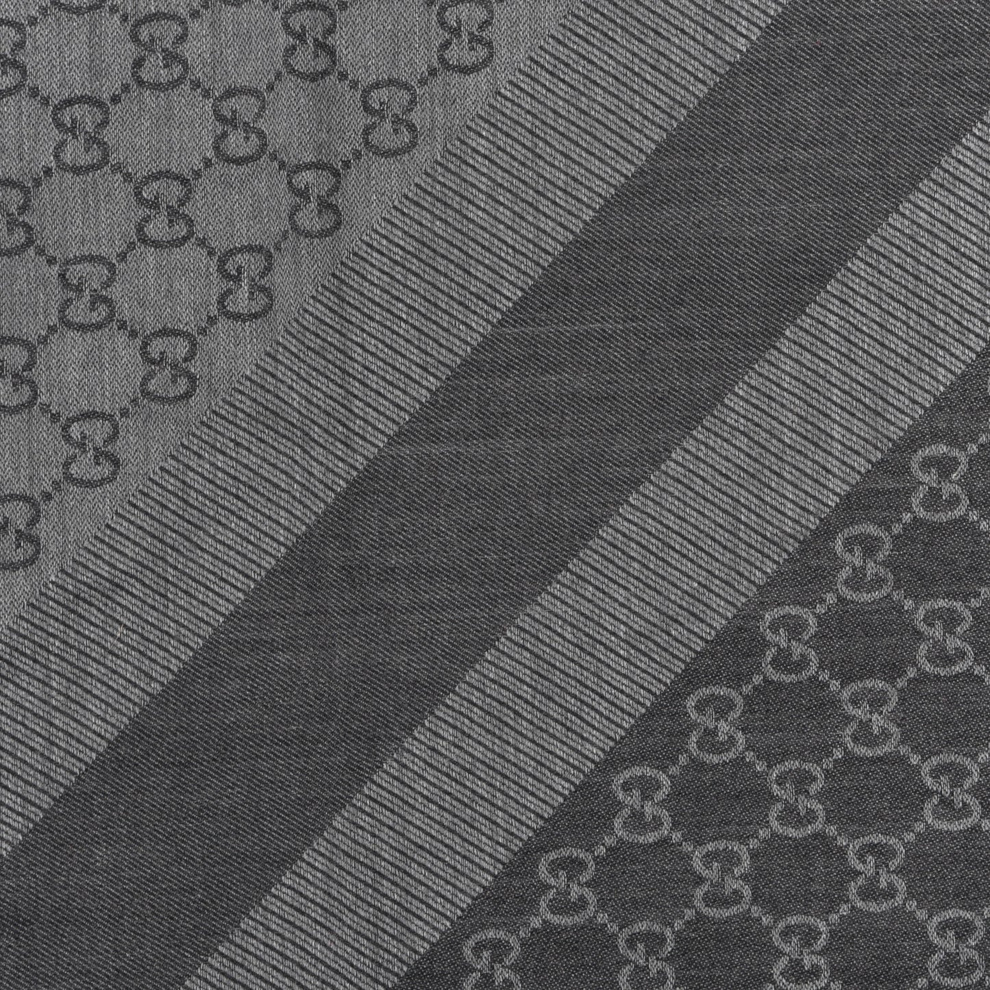 Wool Silk Monogram GGWeb Fringe Shawl Black Medium Grey
