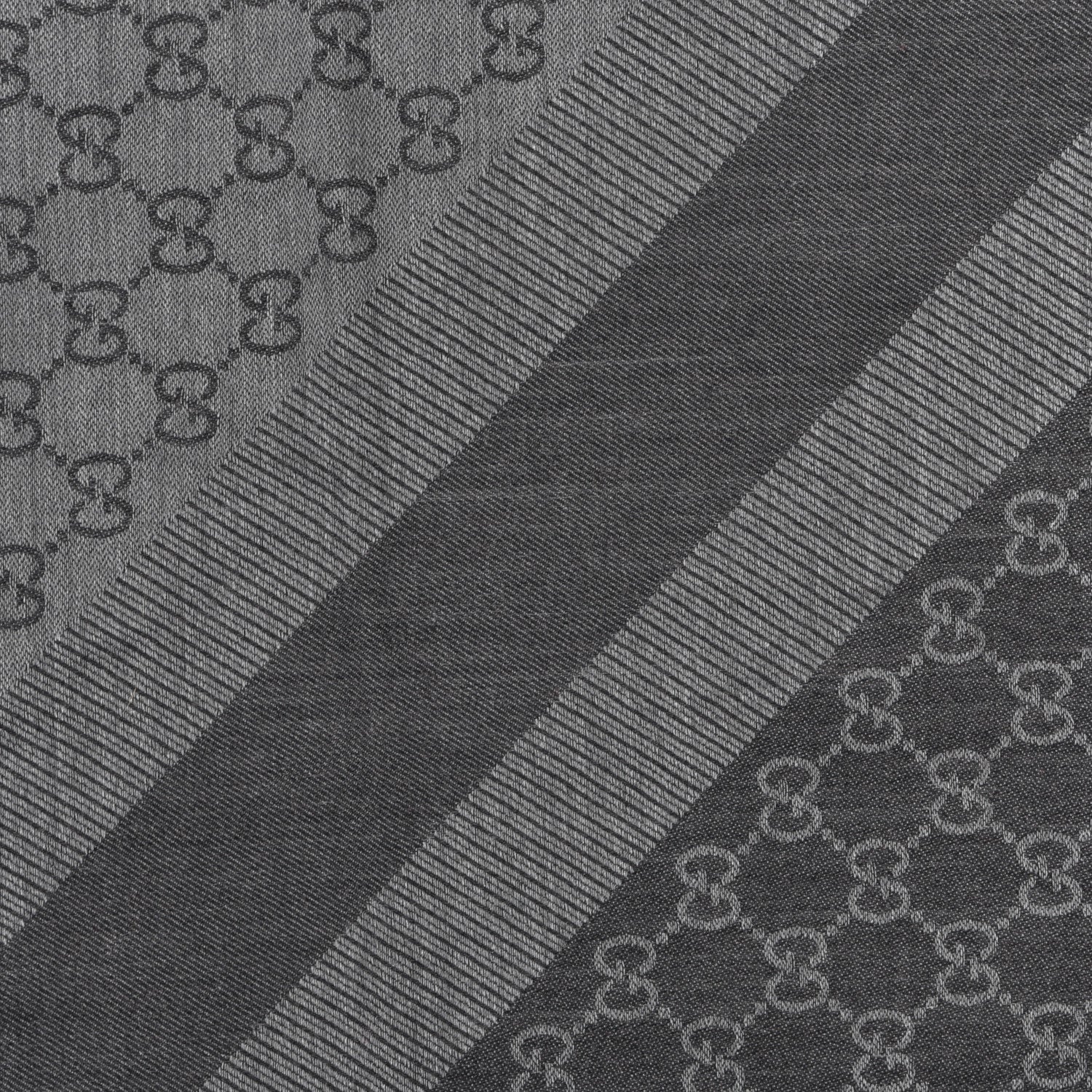 Gucci Wool Silk Monogram GGWeb Fringe Shawl Black Medium Grey 2 of 4